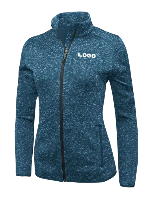 Medium Blue Heather Womens Sweater Fleece Jacket w/Logo