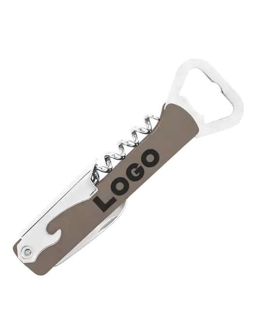 Grey Leatherette Wine Bottle Opener w/Logo