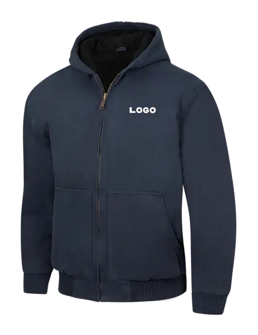 CornerStone Navy Washed Duck Cloth Insulated Hooded Work Jacket w/Logo