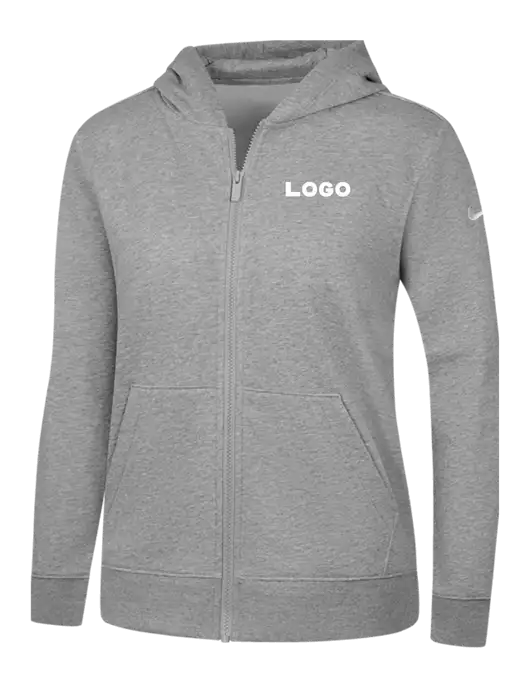 Nike Womens Club Fleece Sleeve Swoosh Full-Zip Dark Grey Heather Hoodie w/Logo
