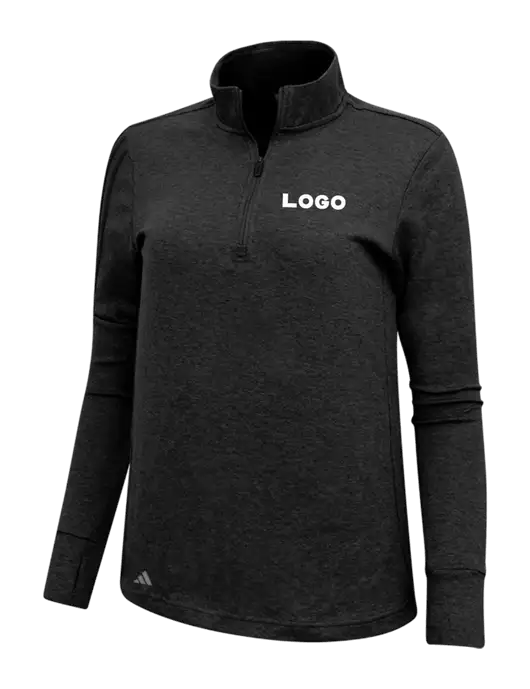 Adidas Black Melange Womens 3 Stripes Quarter Zip Sweater w/Logo