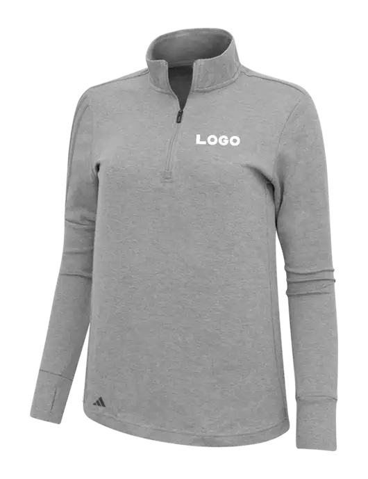 Adidas Light Grey Melange Womens 3 Stripes Quarter Zip Sweater w/Logo