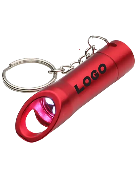 Red Pocket LED Flashlight with Bottle Opener & Keychain w/Logo