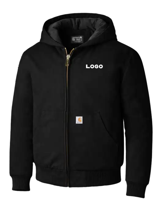 Carhartt Black Quilted-Flannel-Lined Duck Active Jacket w/Logo