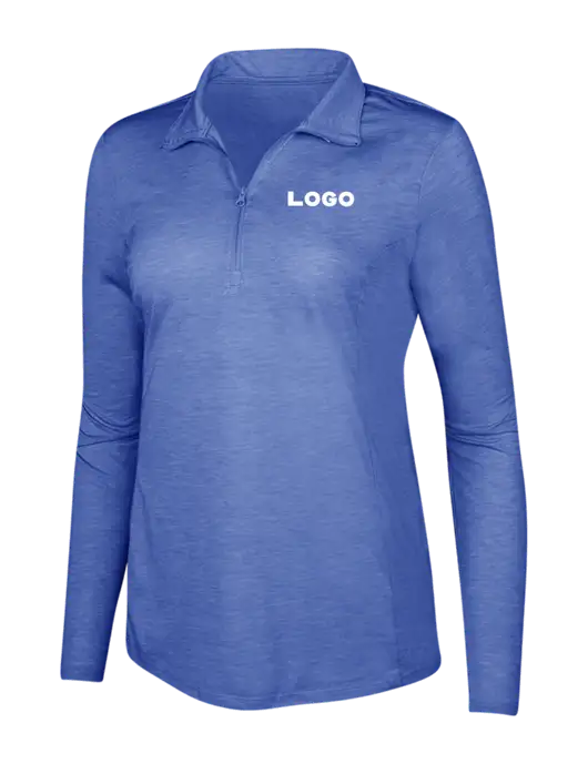 True Royal Heather Womens Posicharge Tri-Blend Wicking 1/4 Zip Pullover w/Logo