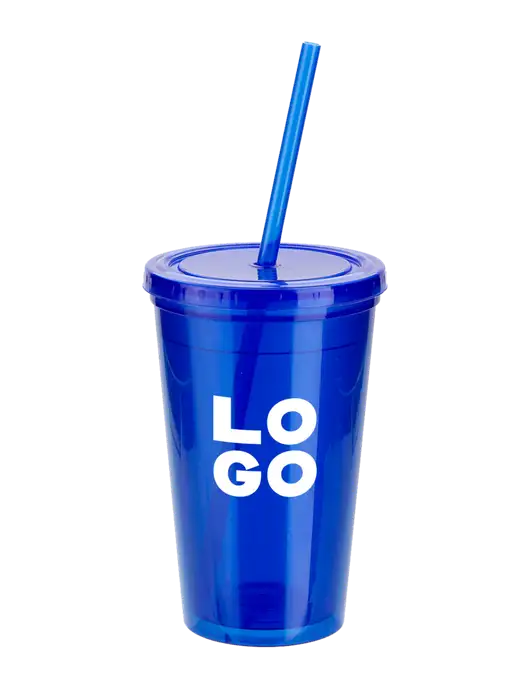 Sorrento Blue 16 oz Tumbler with Lid & Straw w/Logo