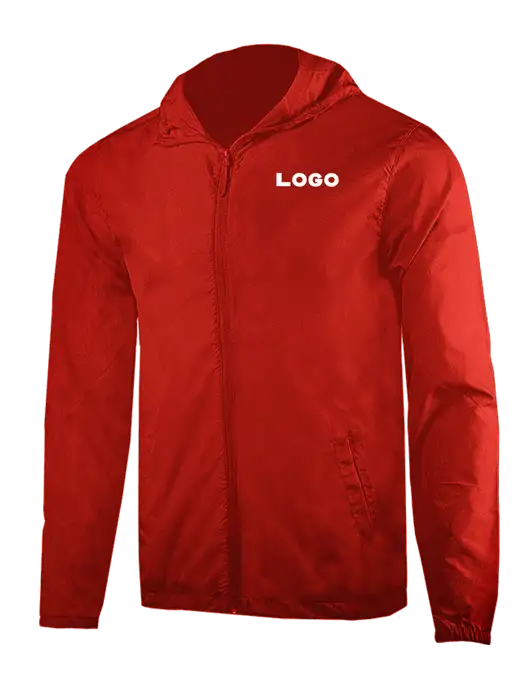 Rainy Day Ultra Lightweight Red Windbreaker Full-Zip Jacket w/Logo