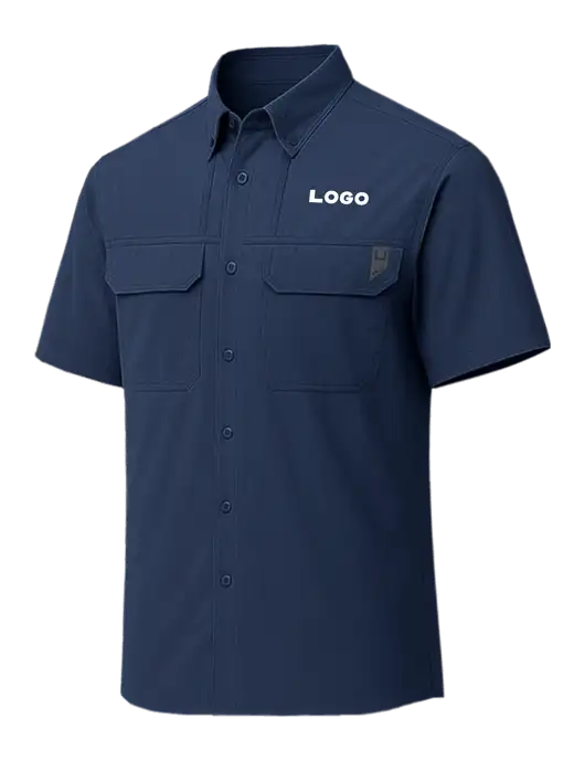 HUK Navy Creekbed Short Sleeve Shirt w/Logo
