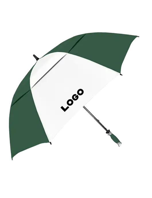 Dark Green/White Vented Typhoon Tamer Golf Umbrella w/Logo