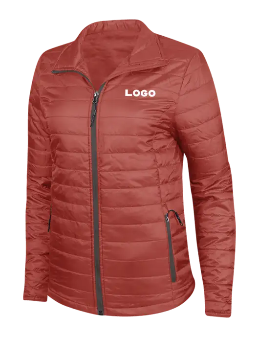 Dark Red Womens Puffy Packable Jacket w/Logo