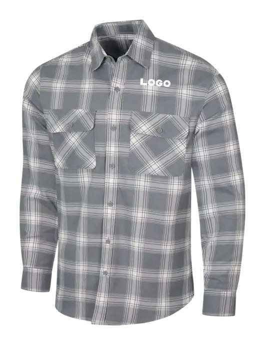 Medium Grey/Cream Plaid Flannel Shirt w/Logo