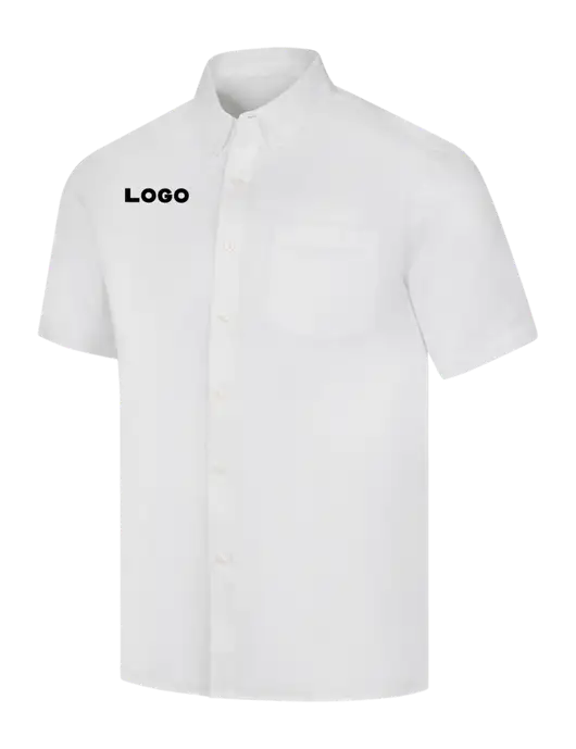 Short Sleeve White Superpro React Twill Shirt w/Logo