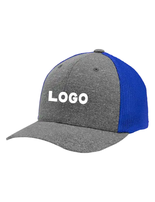 Flexfit Royal/Medium Grey Heather Melange Mesh Back Trucker Cap w/Logo