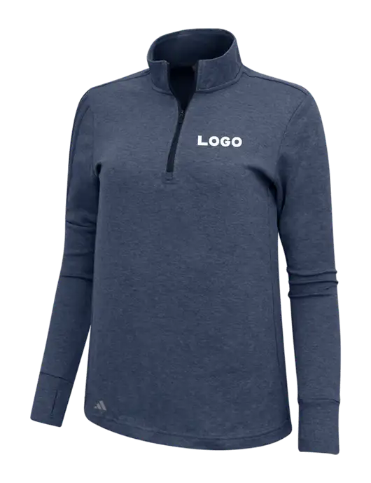 Adidas Navy Melange Womens 3 Stripes Quarter Zip Sweater w/Logo