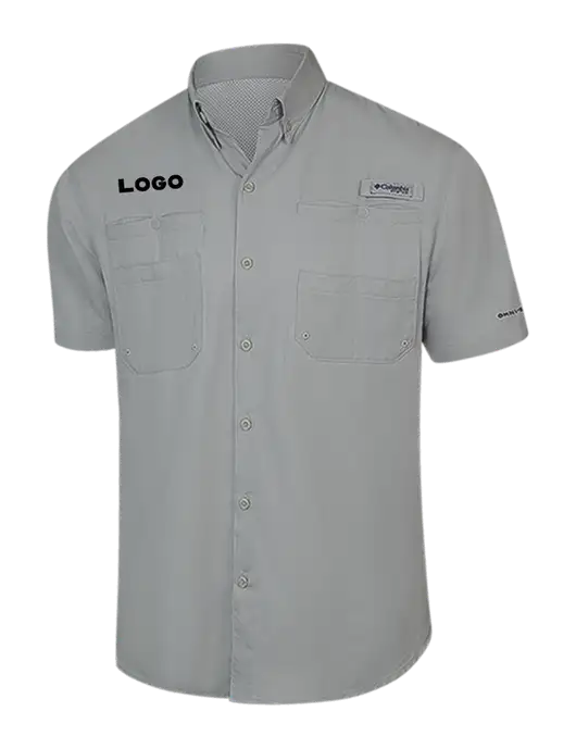 Columbia Light Grey PFG Tamiami II Short Sleeve Shirt w/Logo