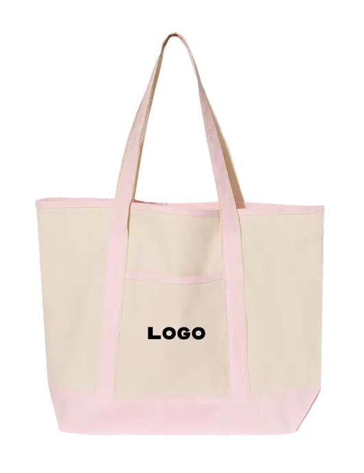 Natural/Light Pink Large Canvas Deluxe Tote w/Logo
