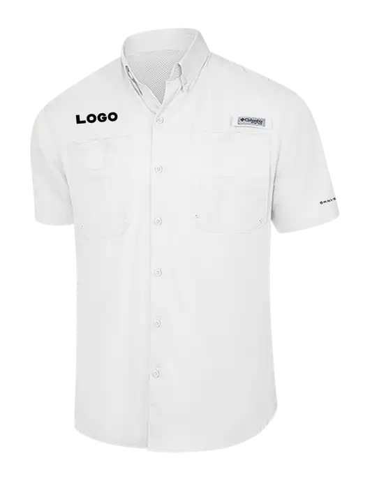 Columbia White PFG Tamiami II Short Sleeve Shirt w/Logo