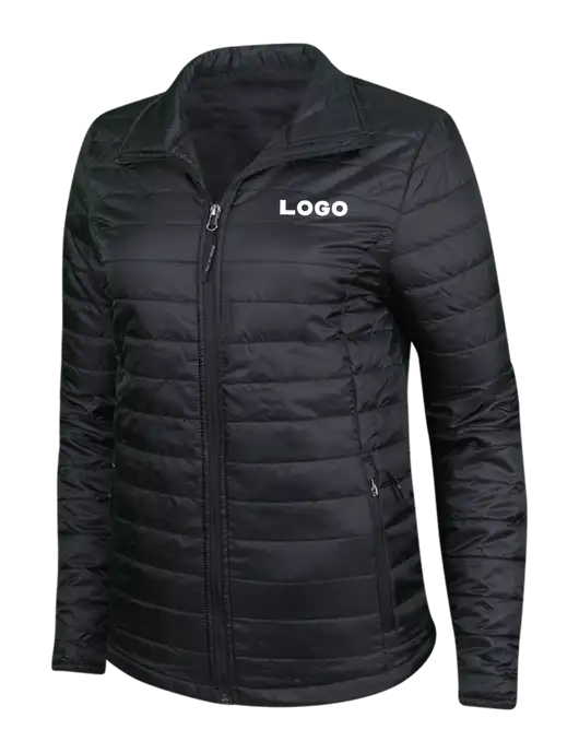 Womens Black Puffy Packable Jacket w/Logo
