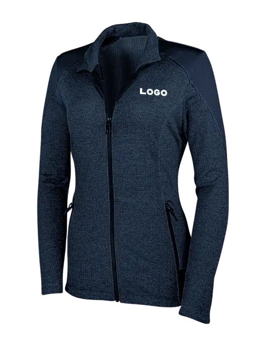 Navy Womens Grid Fleece Jacket w/Logo