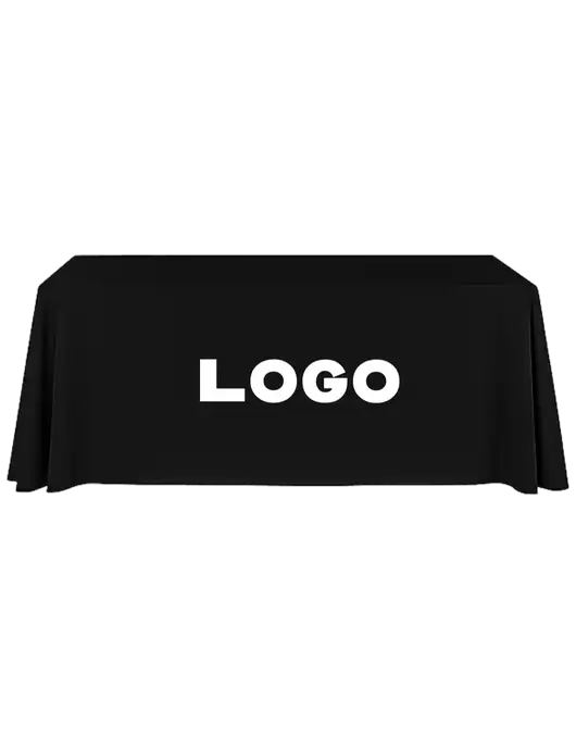 8' Stain-Resistant 4-Sided Black Table Cover w/Logo