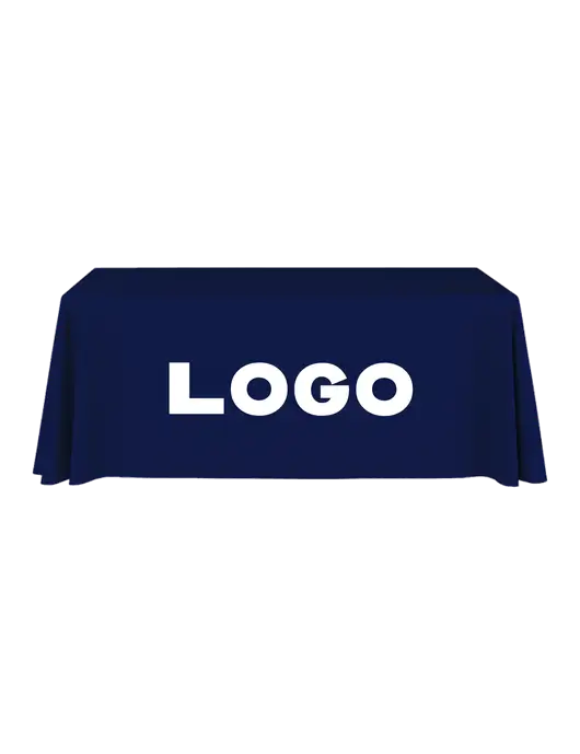 6' Stain-Resistant 4-Sided Dark Navy Table Cover w/Logo