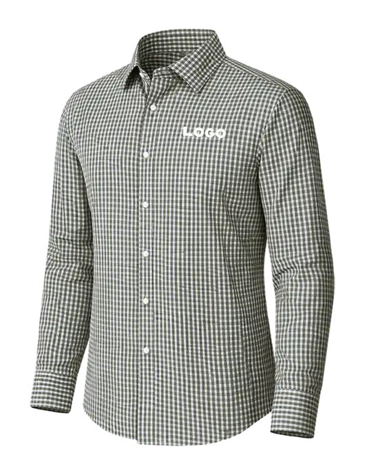 Brooks Brothers Tech Stretch Charcoal Grey Check Patterned Shirt w/Logo