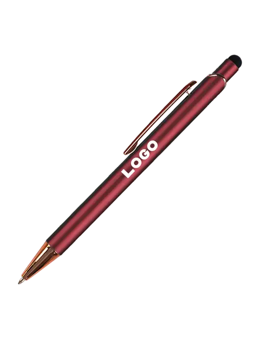 Waterlily Dark Red Stylus Blue Ink Pen w/Logo