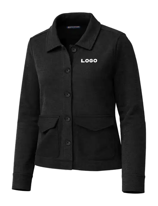 Brooks Brothers Womens Mid-Layer Black Heather Stretch Button Jacket w/Logo