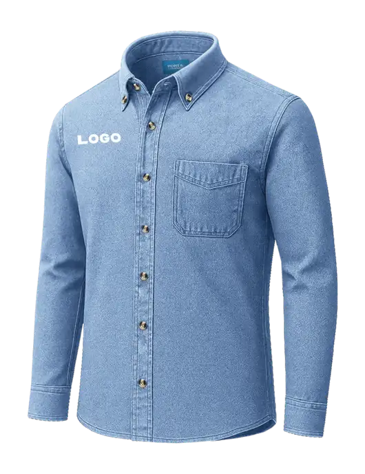 Long Sleeve Light Blue Denim Shirt
 w/Logo