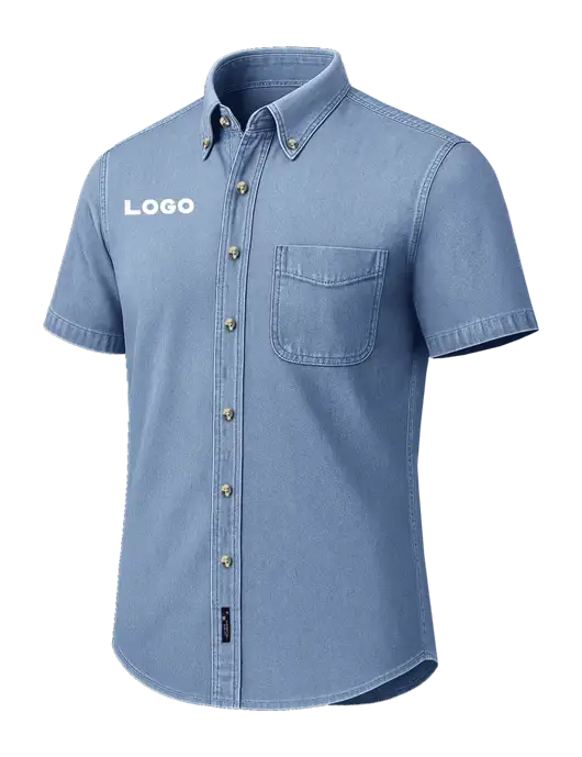 Short Sleeve Light Blue Denim Shirt w/Logo