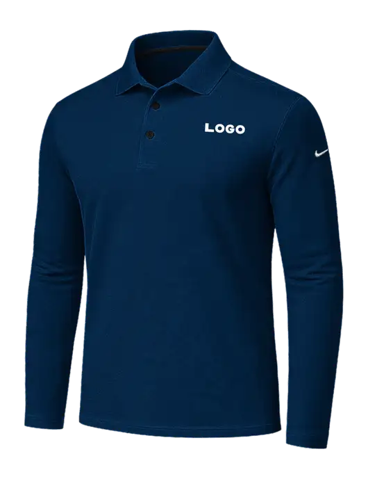 Nike Navy Dri-FIT Micro Pique 2.0 Long Sleeve Polo w/Logo