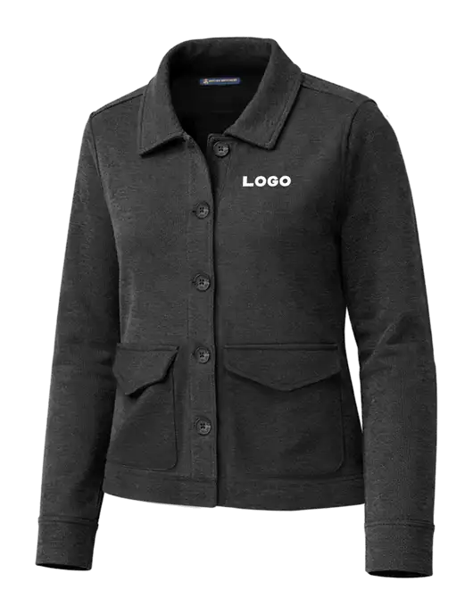 Brooks Brothers Womens Mid-Layer Very Dark Grey Heather Stretch Button Jacket w/Logo
