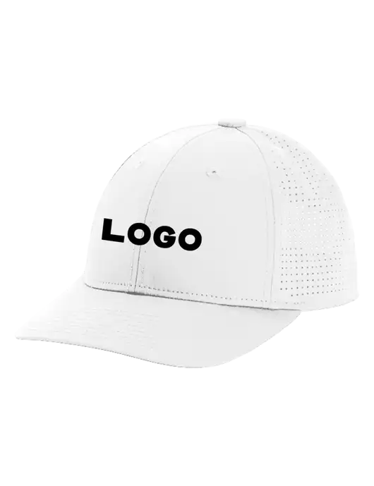 Pro-Cut Structured Snapback with Pinhole Mesh White Cap w/Logo