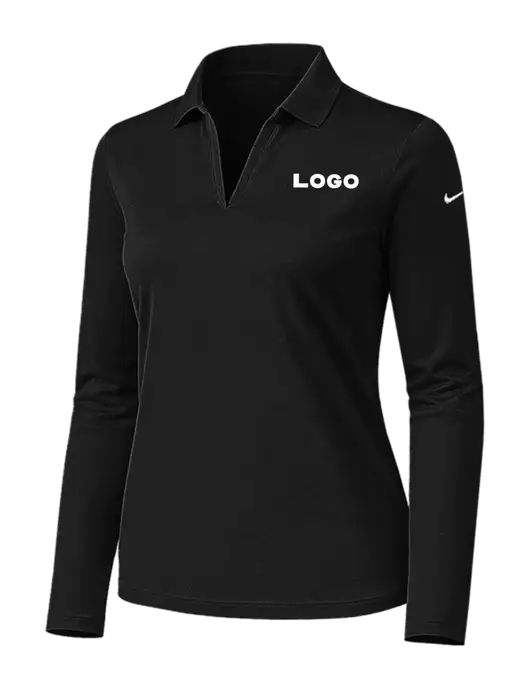 Nike Womens Black Dri-FIT Micro Pique 2.0 Long Sleeve Polo w/Logo