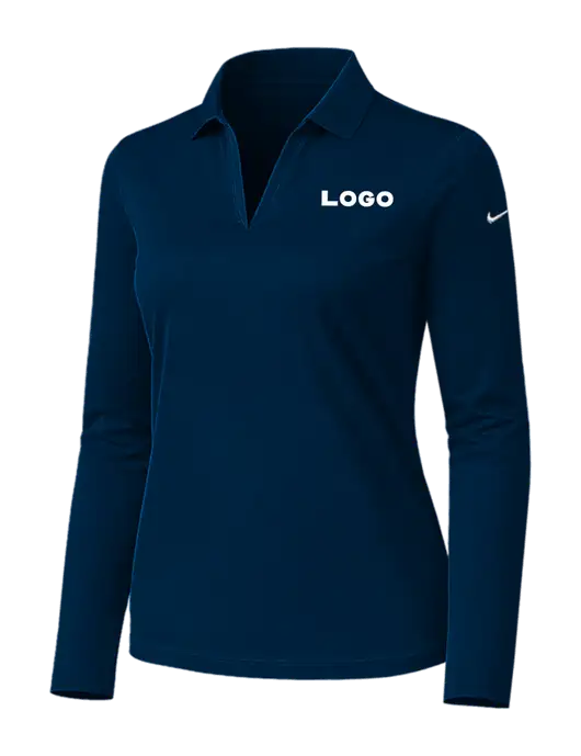 Nike Womens Navy Dri-FIT Micro Pique 2.0 Long Sleeve Polo w/Logo