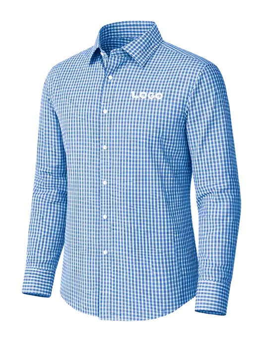 Brooks Brothers Tech Stretch Light Royal Blue Check Patterned Shirt w/Logo