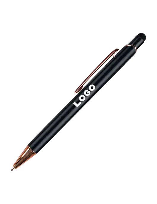 Waterlily Black Stylus Blue Ink Pen w/Logo