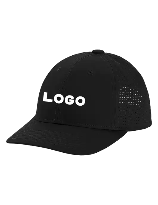 Pro-Cut Structured Snapback with Pinhole Mesh Black Cap w/Logo