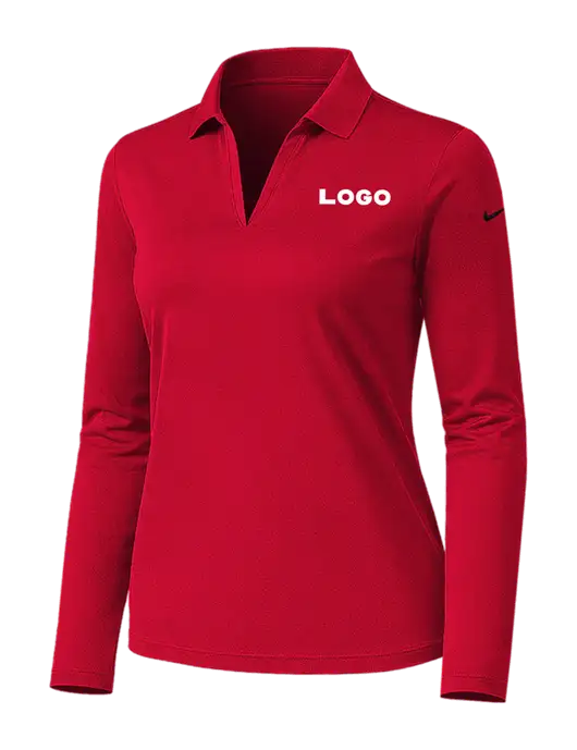 Nike Womens Red Dri-FIT Micro Pique 2.0 Long Sleeve Polo w/Logo
