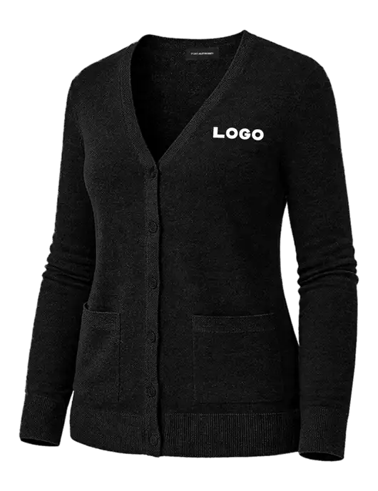 Womens Black Washable V-neck Cardigan Sweater w/Logo