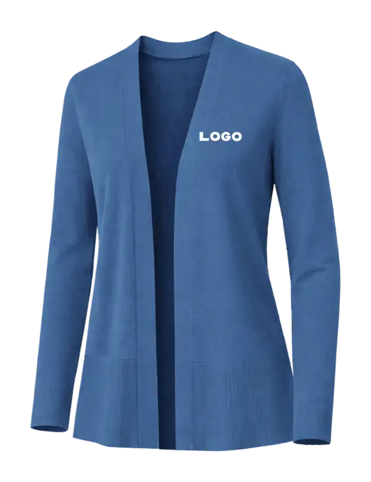 Brooks Brothers Womens Cotton Stretch Long Light Blue Cardigan Sweater w/Logo