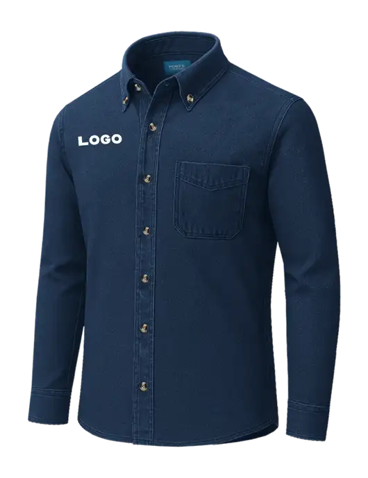 Long Sleeve Navy Denim Shirt
 w/Logo