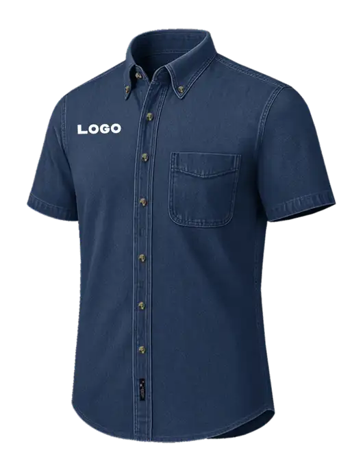 Short Sleeve Navy Denim Shirt w/Logo