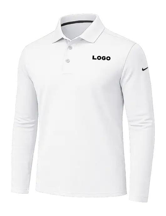 Nike White Dri-FIT Micro Pique 2.0 Long Sleeve Polo w/Logo
