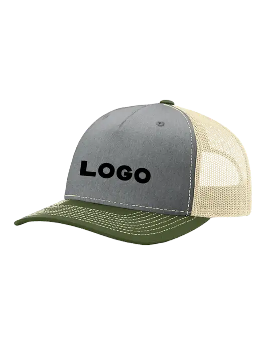 Richardson Five-Panel Trucker Olive/ Light Grey Heather w/Tan Mesh Cap  w/Logo
