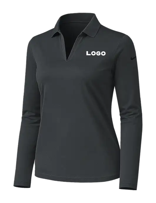 Nike Womens Dark Grey Dri-FIT Micro Pique 2.0 Long Sleeve Polo w/Logo