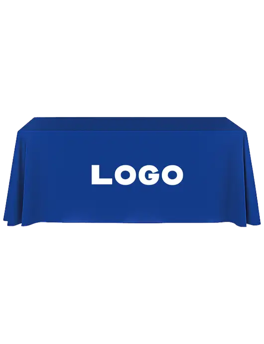 8' Stain-Resistant 4-Sided Dark Royal Table Cover w/Logo