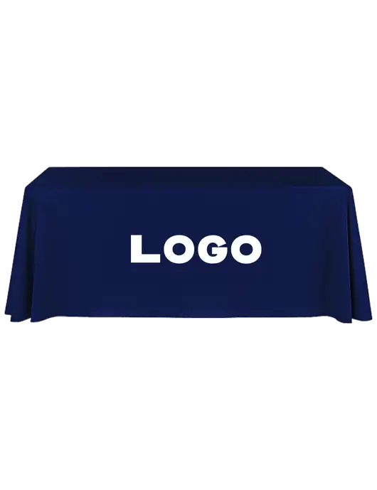 8' Stain-Resistant 4-Sided Dark Navy Table Cover w/Logo