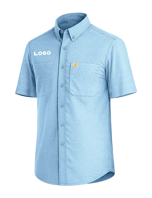 Carhartt Force Sun Defender Light Blue Short Sleeve Shirt  w/Logo