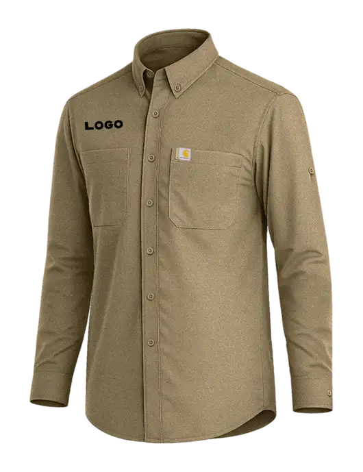 Carhartt Force Sun Defender Dark Tan Long Sleeve Shirt w/Logo